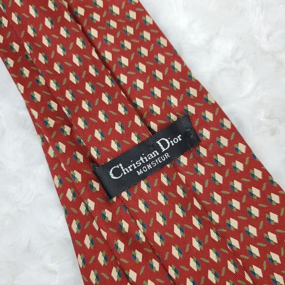 Christian Dior Silk Tie Burgundy Print - Picture 3 of 8